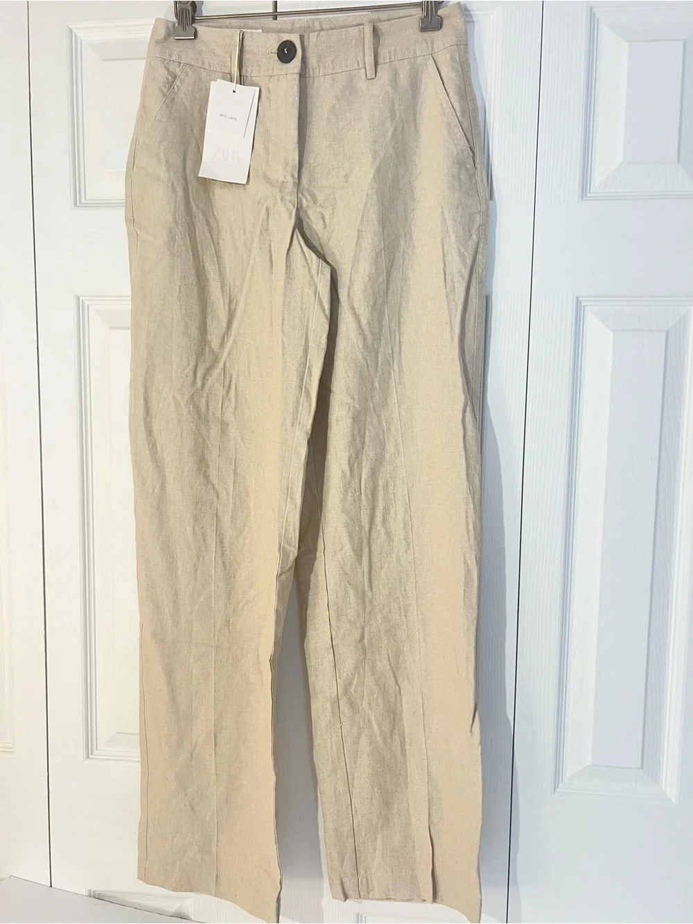 ZARA linen blend straight-leg trousers